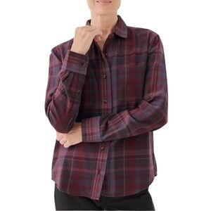 Pact Fireside Flannel Shirt Women’s Medium Eggplant Plaid Organic Cotton